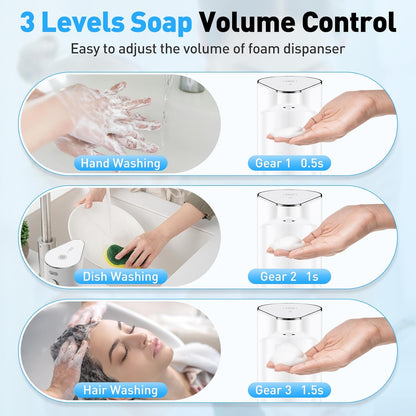 Fantictas Automatic Soap Dispenser,Touchless Hand Wall Mount Rechargeable 3 Gear Adjustable Electric Soap Dispenser 350ml with Infrared Motion Sensor for Bathroom,Kitchen,Office, White Gel