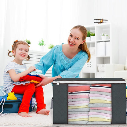 90L Large Storage Bags, 6 Pack Clothes Storage Bins Foldable Closet Organizers Storage Containers with Reinforced Handle for Clothing, Blanket, Comforters, Bed Sheets, Pillows and Toys (Gray)