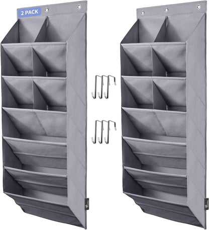FENTEC 1 Pack Over-the-Door-Shoe-Organizers,Hanging Organizers with Large Pocket Shoe Holder Hanging Shoe Rack for Closet Shoe Organizer for Wall, Over Door Organizer with 15 Pockets Gray