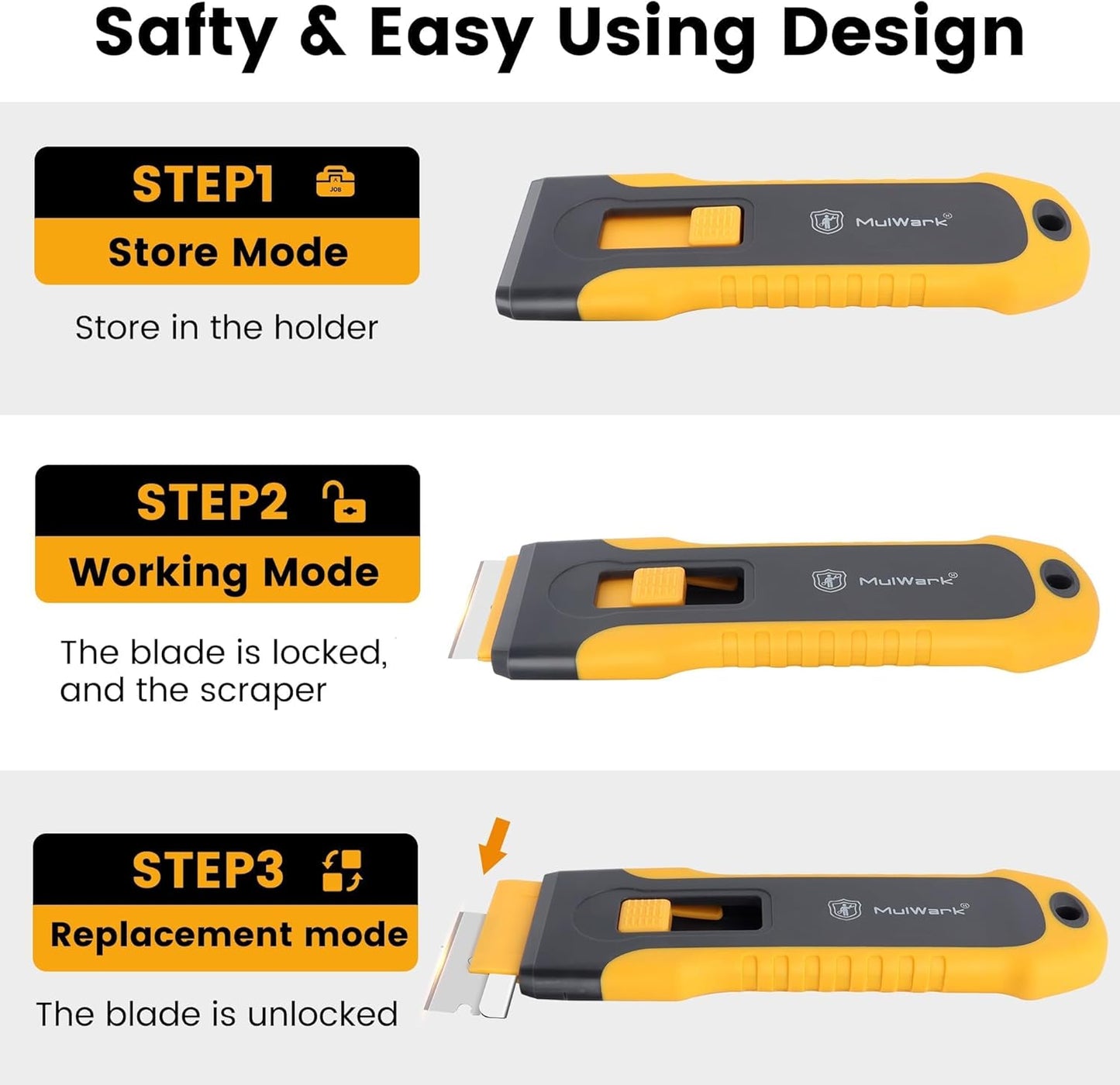 MulWark Razor Blade Scraper | 2 Handles Razor Scraper Set With Extra 12pcs Blades Heavy Duty Paint & Glass Scraper Tool With Extendable Handle for Windows, Oven Cleaning & Surface Prep