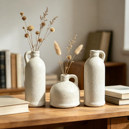Ceramic Vase Set of 3,Rustic Vase Home Decor, Farmhouse Vase Decor for Shelves,Entry Table,Living Room,Fireplace