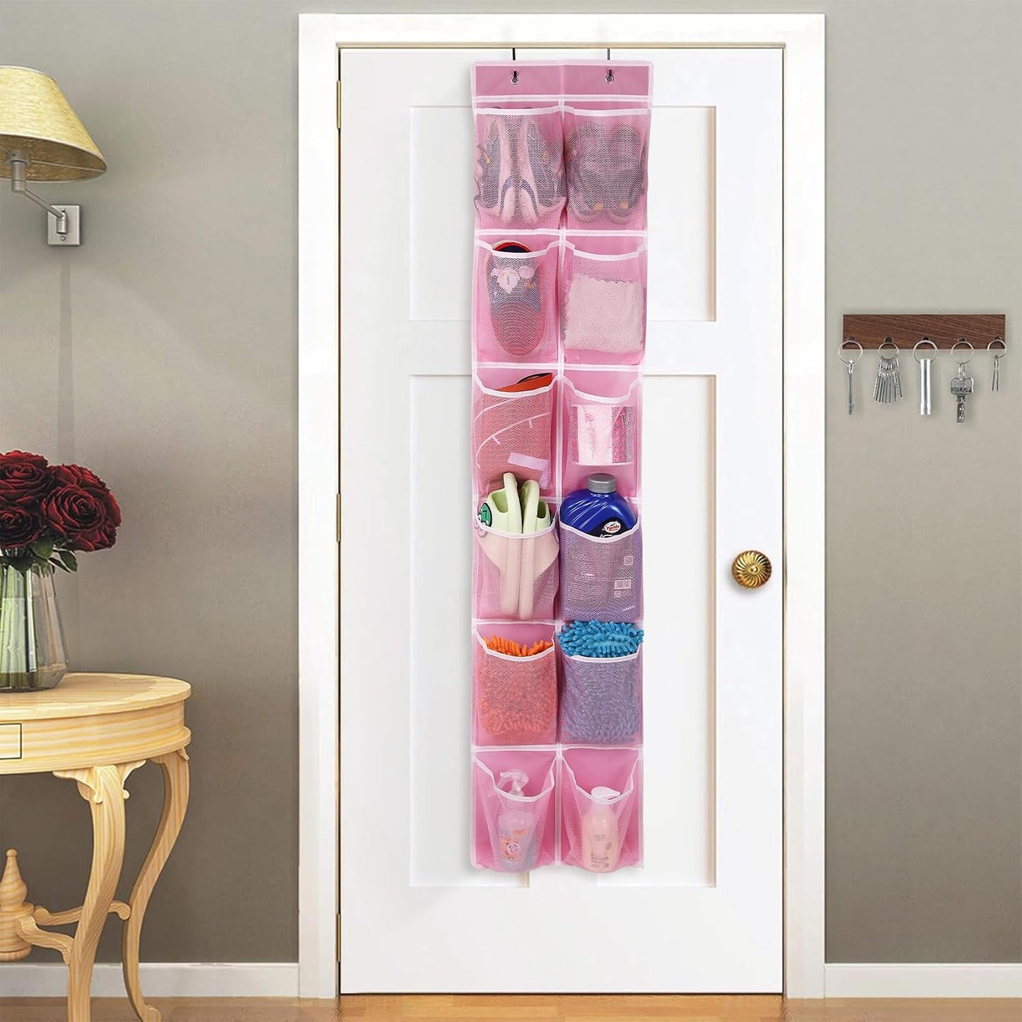 GOMAJI Over the Door 12 Pocket Hanging Shoe Organizer, Gray