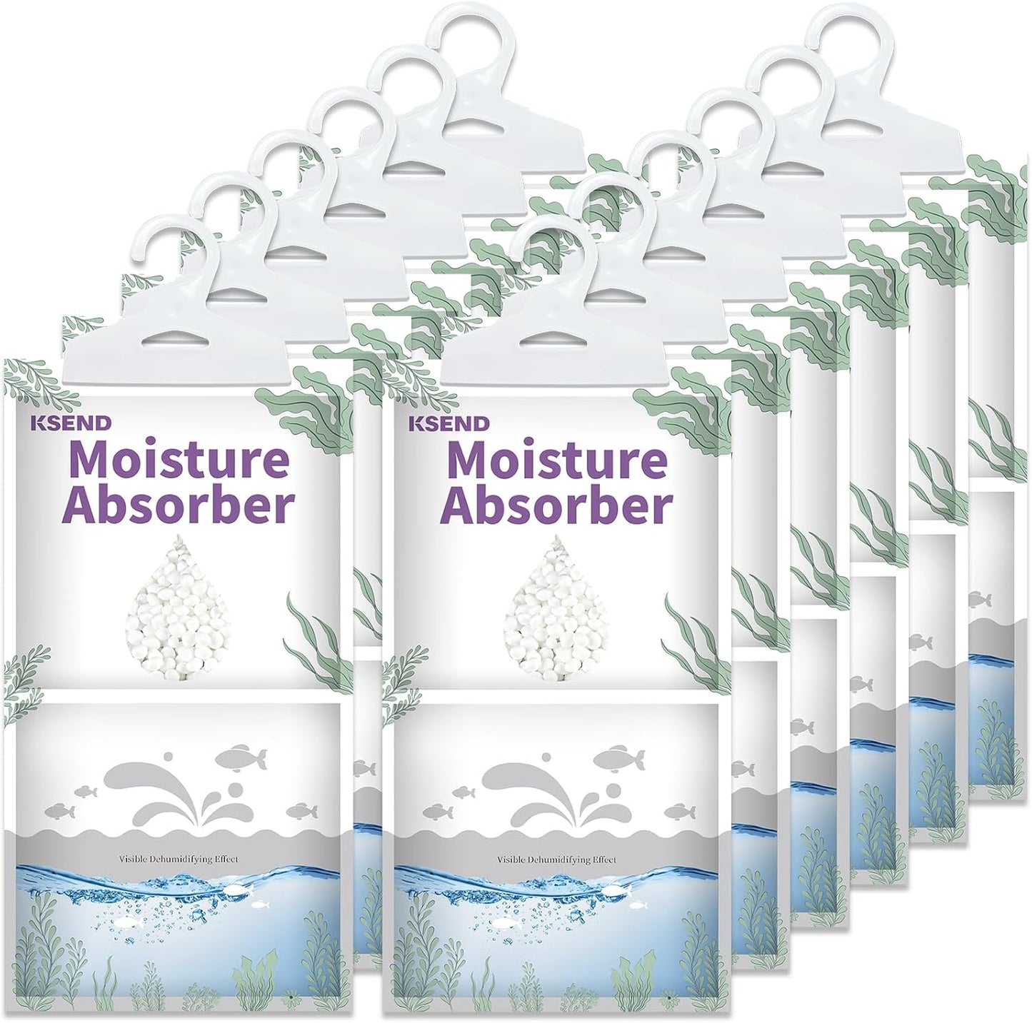 Ksend Moisture Absorbers 8 Packs - 9.8 oz Dehumidifier Bags, Portable Moisture Hanging Bags for Closet, Bathroom and Kitchen, Fragrance Free, 11.8'' x 6.3''