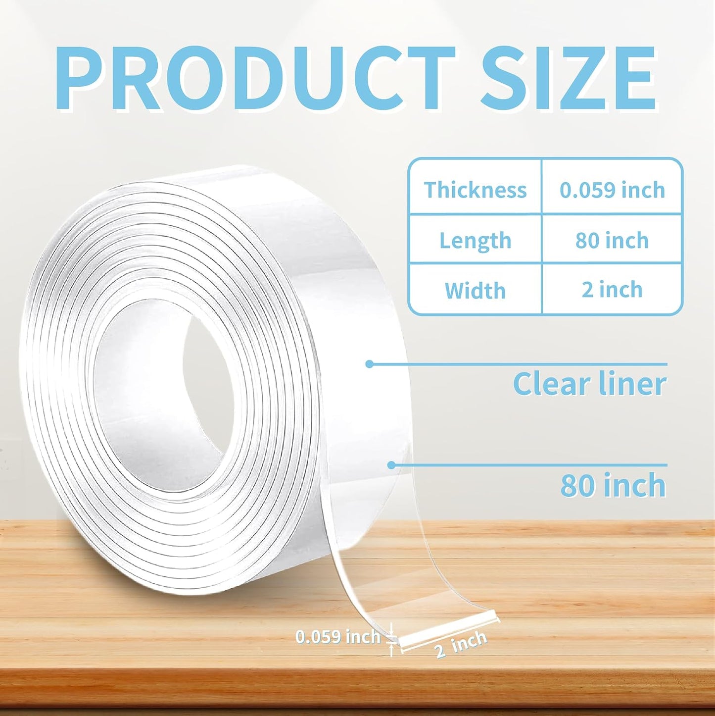 Heavy Duty Double Sided Tape, 1.18 x 80 in, Clear, 1 Pack | Removable washable nano gel holds 6 lbs per 4 sq in; protective case for carpet, posters, pictures, home office and RV