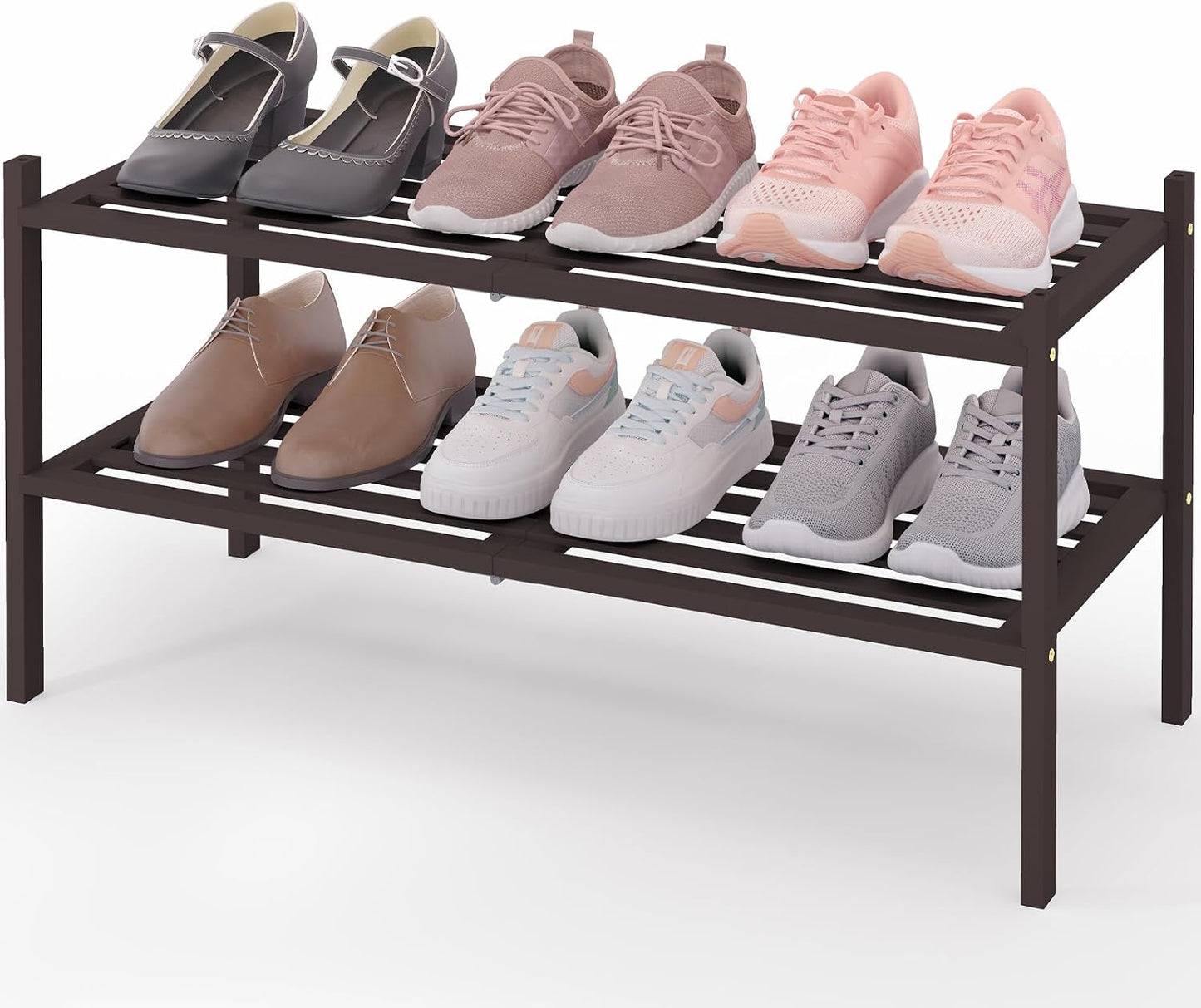Smiry Bamboo Shoe Rack, 3 Tier Free Standing Wooden Shoe Organizer, Stackable Wood Shoe Storage Shelf for Closet, Entryway, 5 Horizontal Slats, 26.8"x11"x18.3", Natural
