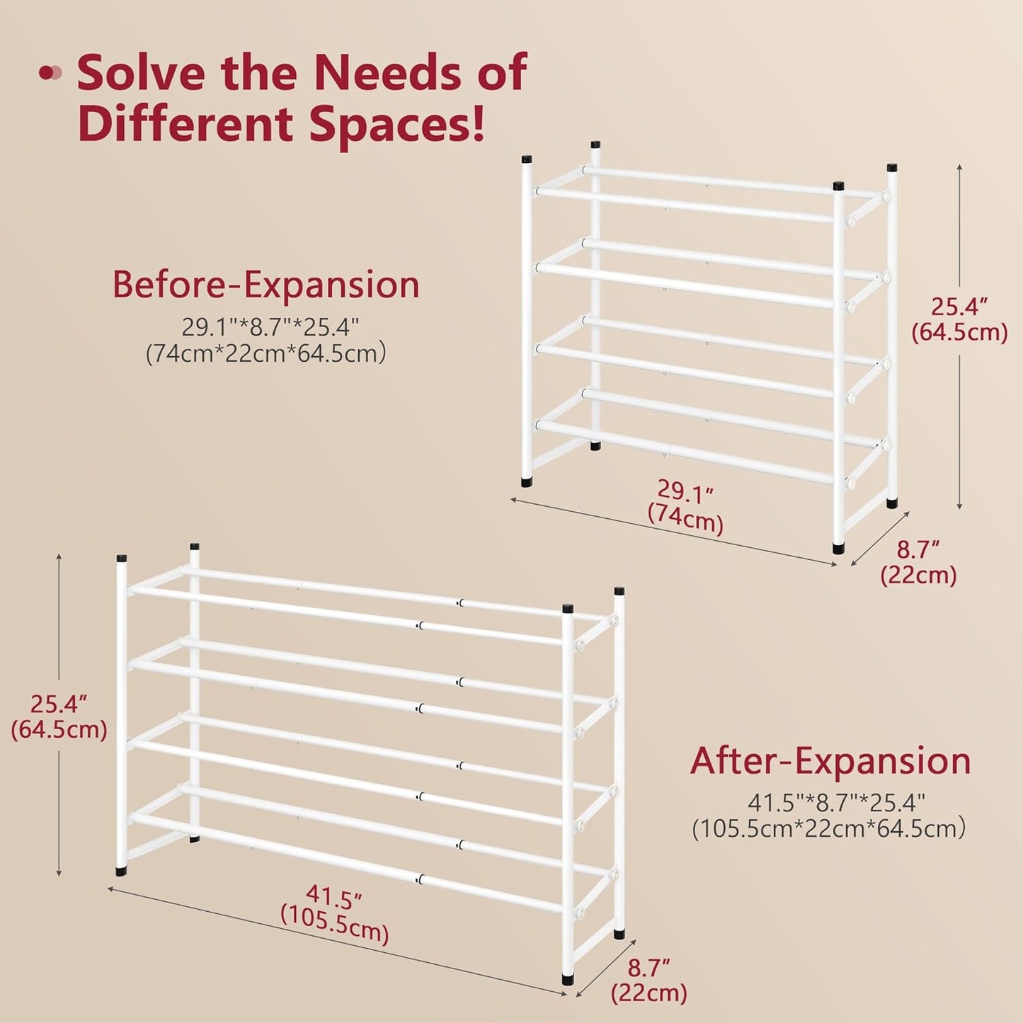 Tajsoon Expandable Shoe Rack for Closet 3 Tier, 28“-41“Adjustable & Stackable Shoe Shelf Storage, Metal Shoe Rack Organizer for Front Door Entrance, Closet, Garage, Entryway, Black