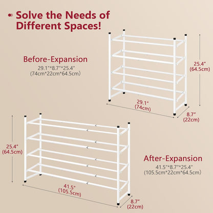Tajsoon Expandable Shoe Rack for Closet 3 Tier, 28“-41“Adjustable & Stackable Shoe Shelf Storage, Metal Shoe Rack Organizer for Front Door Entrance, Closet, Garage, Entryway, Black