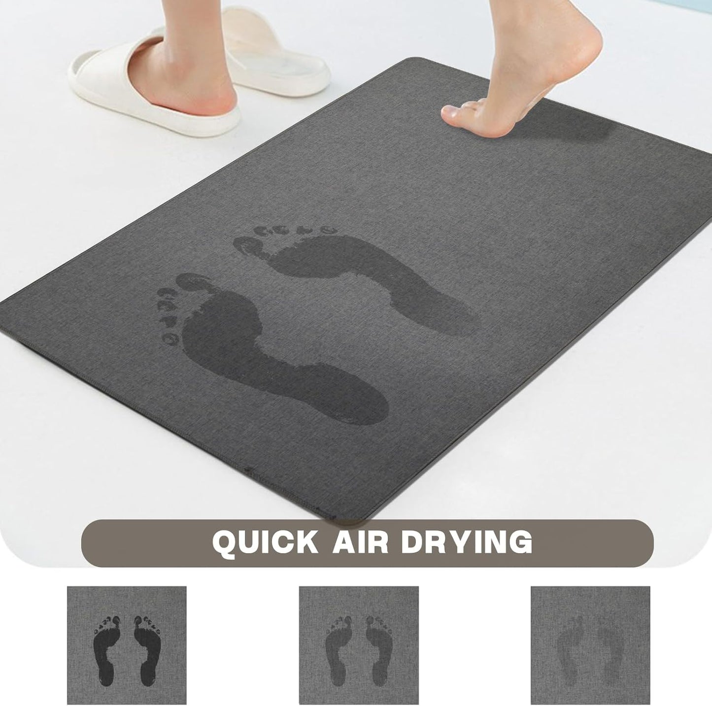 Yancorp 16"x26" Ultra Thin Bathroom Rugs,Low Profile Bath Rug,Rubber mat,Fit Under Door,Non Slip,Machine Washable Shower Rug,Dark Grey