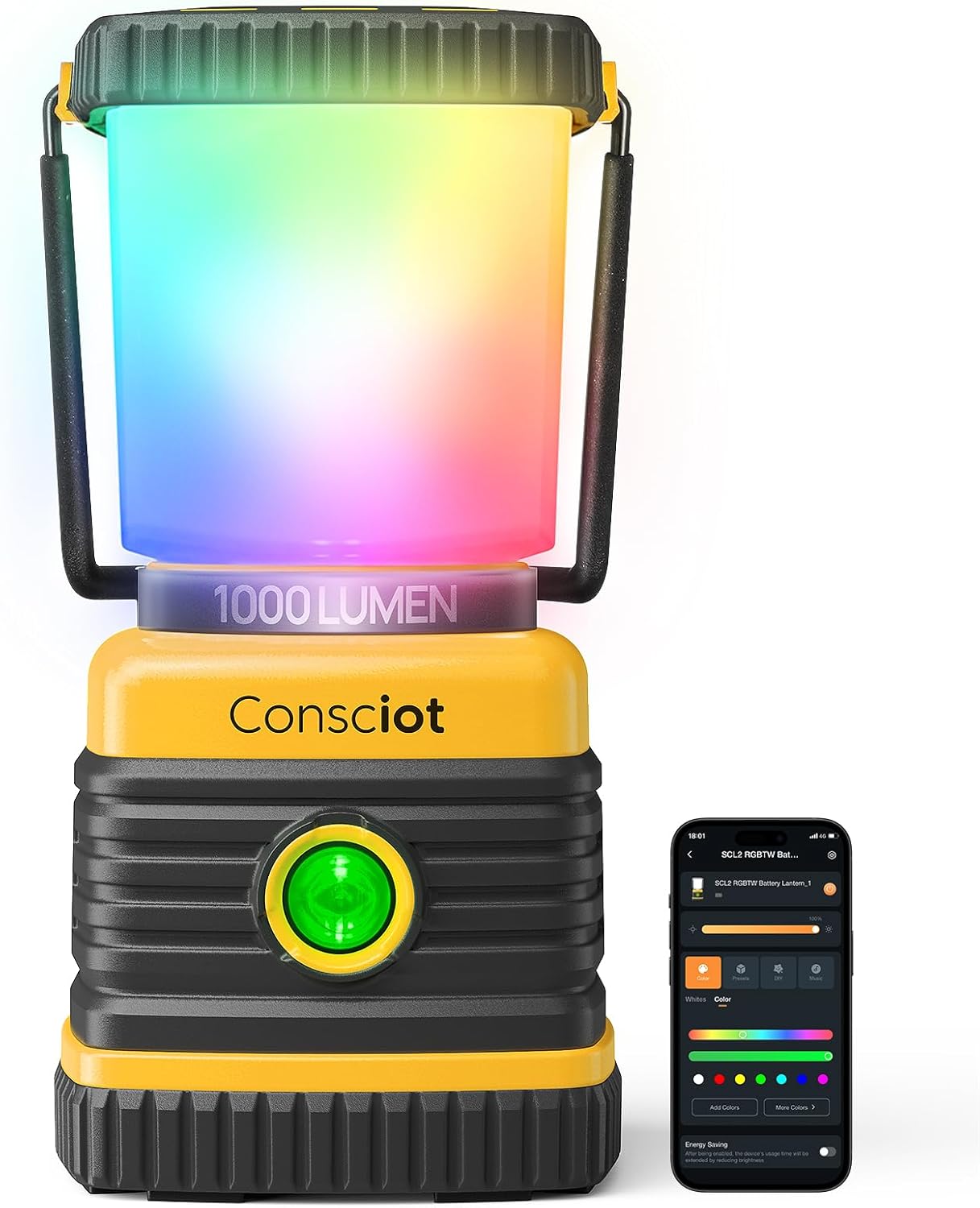 Consciot LED Battery Powered Camping Lantern, 1000LM, 4 Light Modes, IPX4 Waterproof Portable Tent Flashlight for Power Outages, Emergency, Hurricane, Hiking, Light Green, 2-Pack