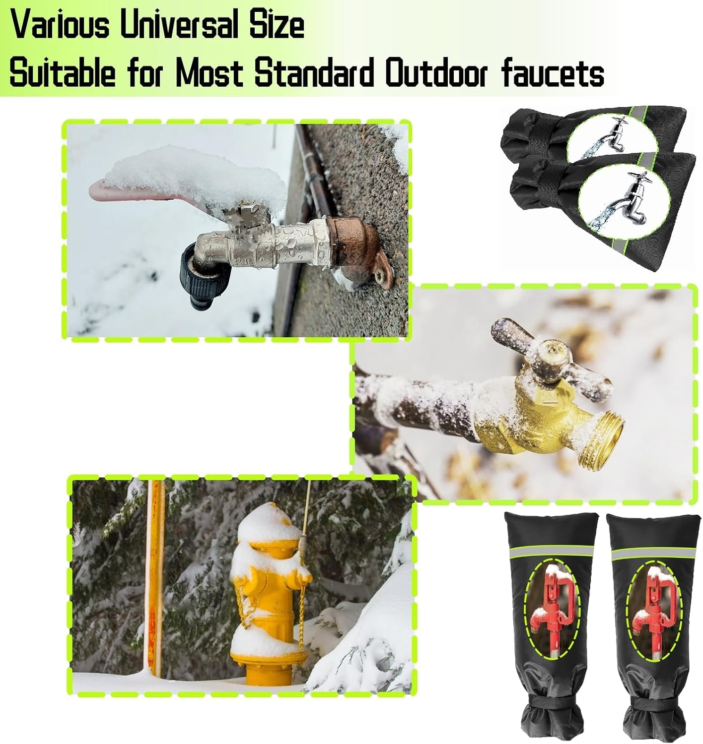 Outdoor Faucet Cover for Winter - Pro 7.1" W x 9.8" H - 2 Pack Outdoor Water Faucet Cover Socks for Winter Freeze Protection Pipe Insulation Reusable Waterproof Insulated Spigot backflow Cover