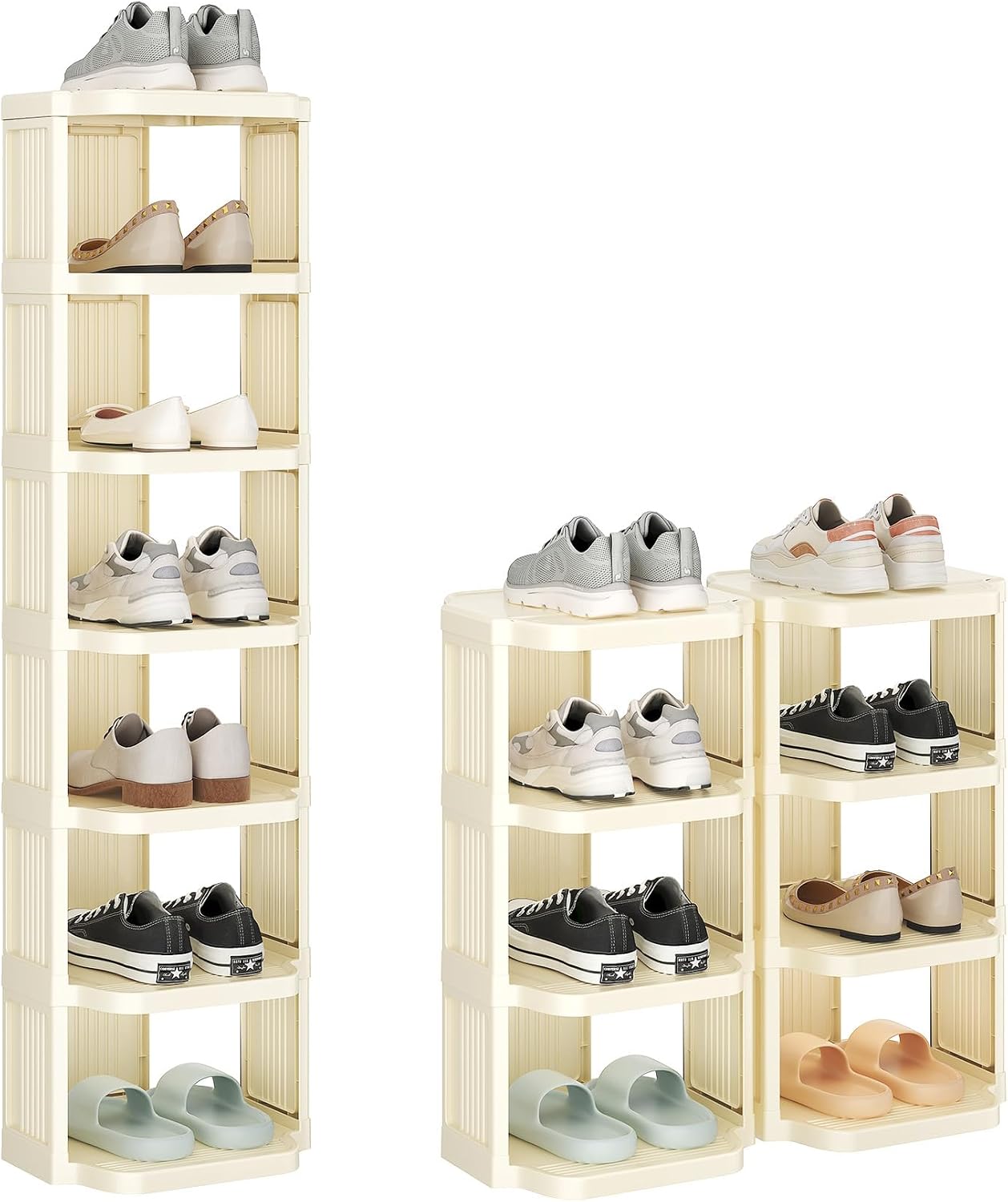 Kitstorack 8-Tier Vertical Plastic Shoe Rack, Freestanding Stackable Storage Organizer for Small Closets and Tight Spaces