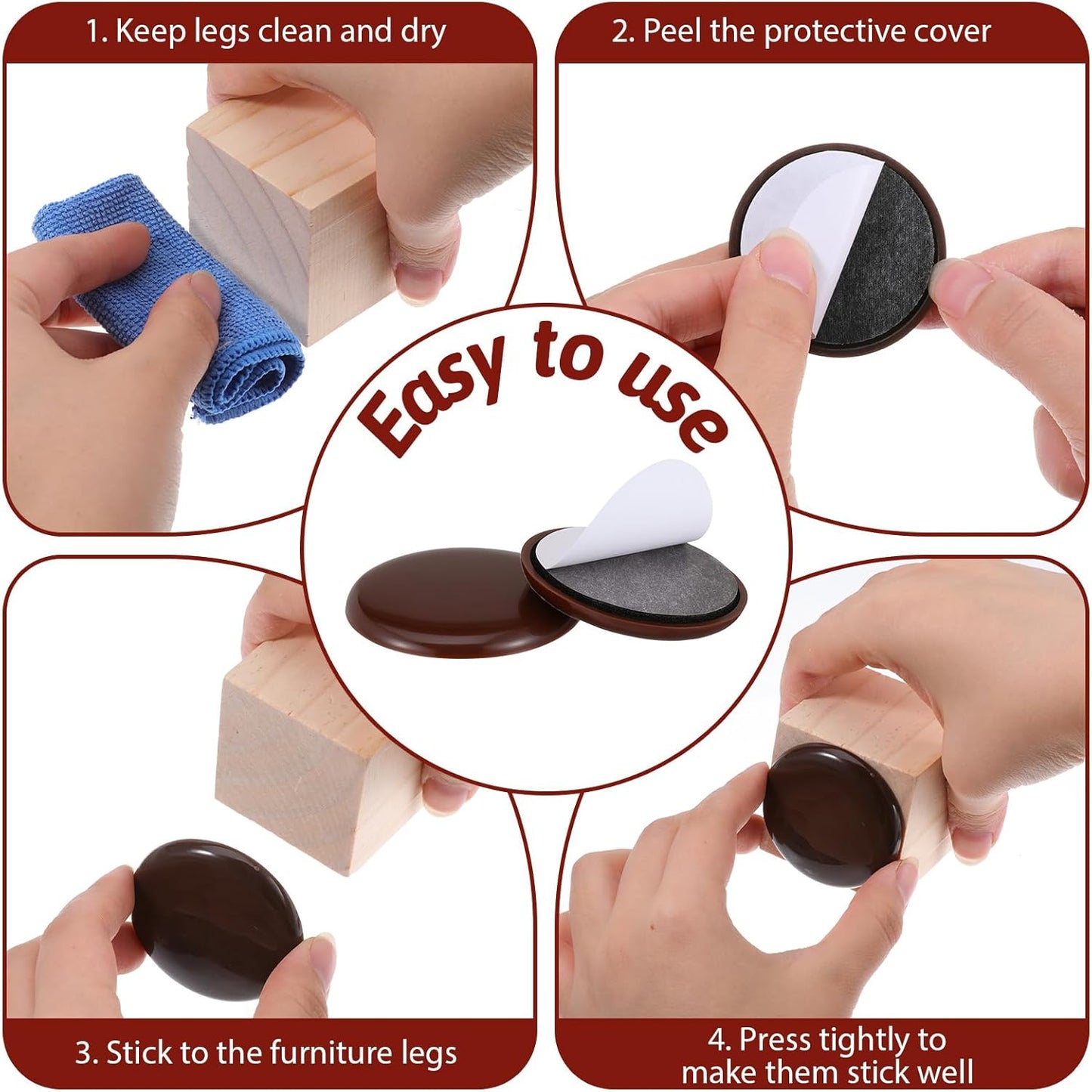 Sliders for Furniture on Hardwood Floors, 12 Pcs 2 Inch Self Adhesive Furniture Sliders, Coffee, for Carpeted Floors and Hardwoodes, Easy Moving On Carpet Or Hardwood Floor