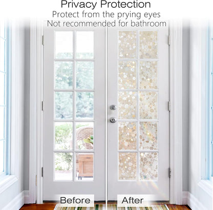 rabbitgoo Window Privacy Film, Frosted Glass Window Clings, Static Cling UV Heat Blocking Door Stickers for Home Bathroom, Removable Indoor Decal Coverings Day and Night, Pure, 17.5 x 78.7 Inches