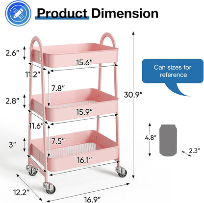 OLIXIS Metal 4 Tiers Utility Rolling Cart, Mobile Storage Shelf with Lockable Caster Wheels, Organization for Livingroom, Bathroom, Kitchen, & Narrow Places, 4-Tier Green