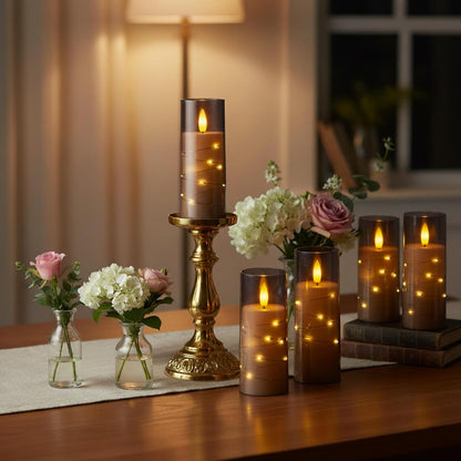 Raycare Flameless Candle with Remote Timer, 3 Flickering Acrylic Battery Operated LED Pillar Candles with Embedded Star String for Christmas, Wedding, Home Table Decor, and as a Gift (Ivory White)
