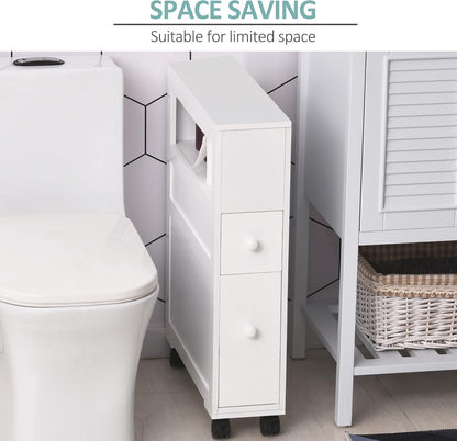 HOMCOM 6.25" x 20.5" x 28.25" Wood Rolling Narrow Bathroom Side Storage Cabinet - Gray