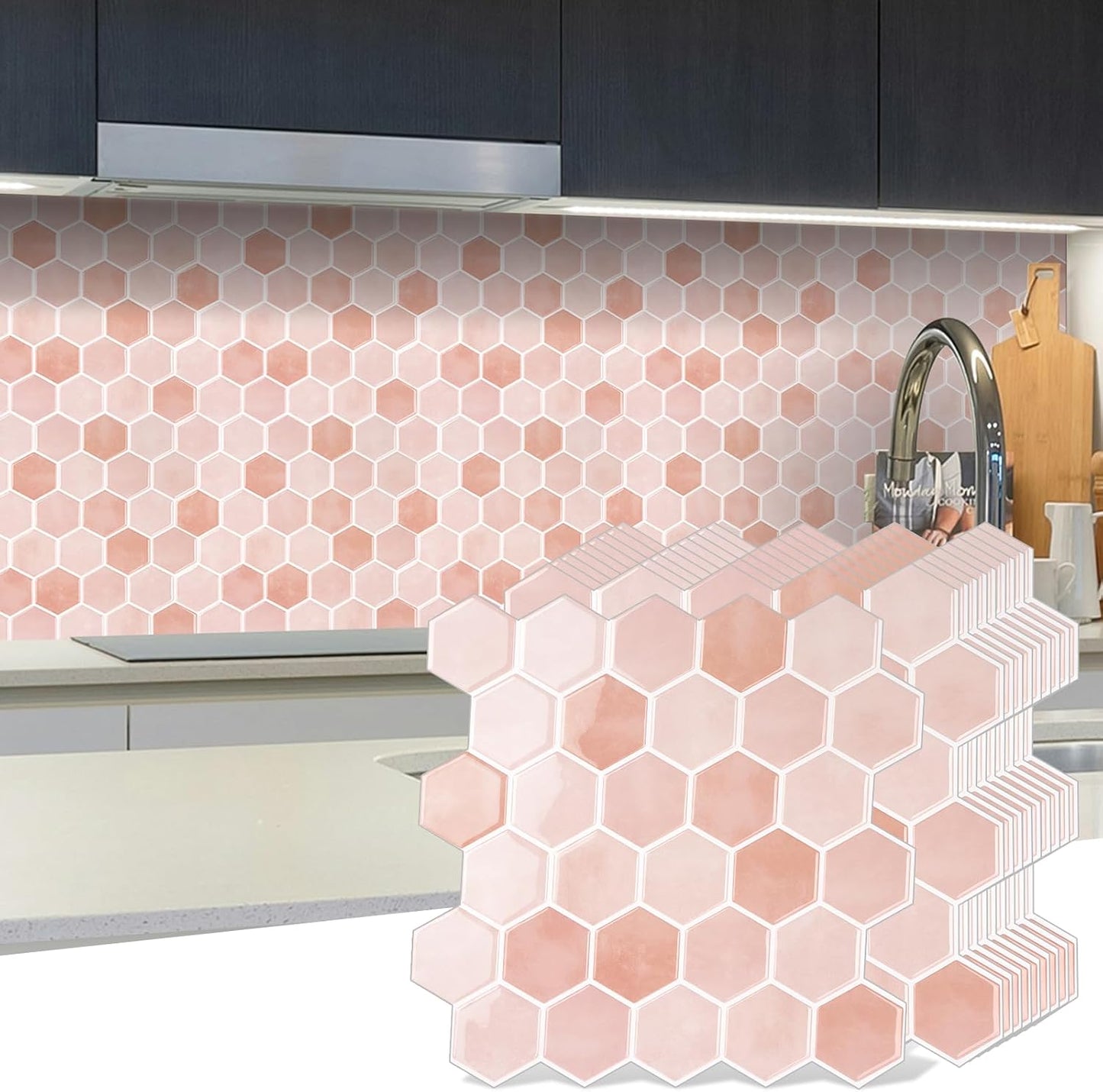 10-Sheet Hexagon Peel and Stick Backsplash for Kitchen, New Upgrade Premium Extra Thicker Design 3D Self Adhesive Wall Tiles, Large Stick on Tiles for Kitchen and Bathroom (12" x 12")