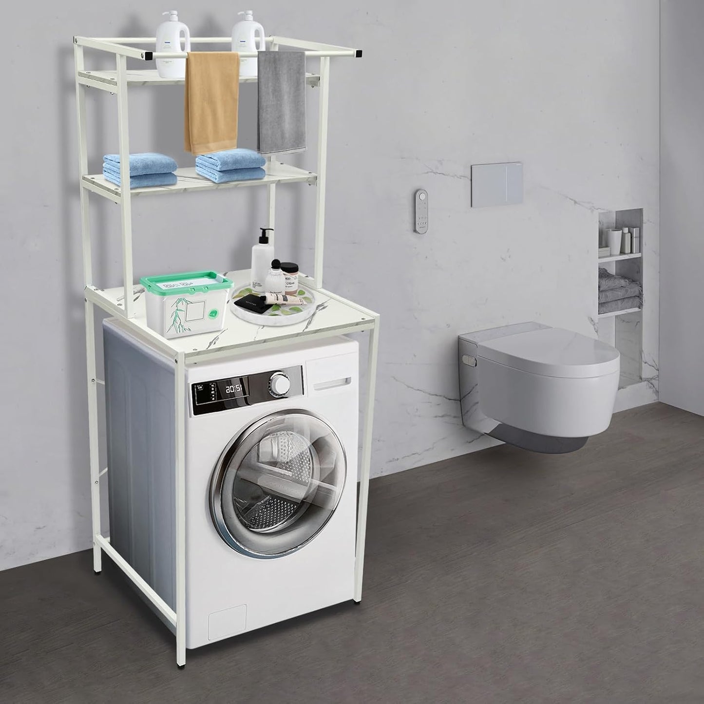 3 Tiers over Washer and Dryer Storage Shelf Washer Storage Rack Floor Standing Drying Rack Storage Shelf Space Saving Organizer Rack for Laundry Room Bathroom Kitchen