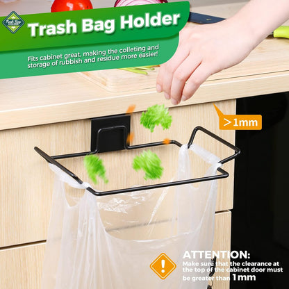 Trash Bag Holder,2 Pack | for Cabinet Door and Cupboards,Stainless Steel,Black,Plastic Bag Holder under Sink,Use for Kitchen,Bathroom,Camper