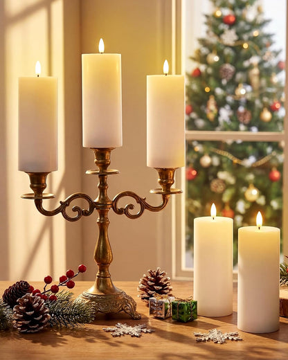 VIHOSE 9 Pack White Flameless Candles Set with Remote and Timer Flickering Flameless Battery Candles Flat Top LED Pillar for Wedding Outdoor Home Festival Decoration(D 3'' H 4'' 5'' 6'')