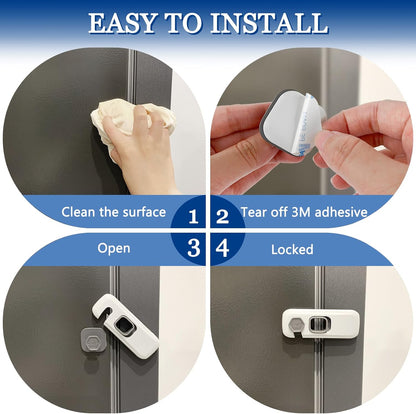 Safety Lock - Grey Fridge & Cabinet Lock for Kids, 3M Adhesive, No Drilling, 4in Length, for Kitchen, Dining Room, Bedroom, and Living Room