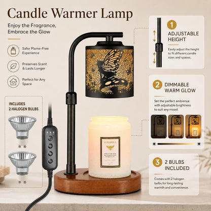 kobodon Candle Warmer Lamp with Timer, Electric Candle Lamp Warmer Birthday for Mom Women Home Bedroom Decor Wax Melt Warmer for Scented Wax with Jar Candles (Dragonfly)