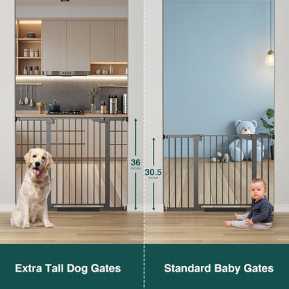 Cumbor 29.7-48" Baby Gate for Stairs, Mom's Choice Awards Winner-Dog Gate for Doorways, Auto Close Safety Pet Gate for Dogs Indoor, Easy Install Pressure Mounted Child Gate with Walk Thru Door, Brown