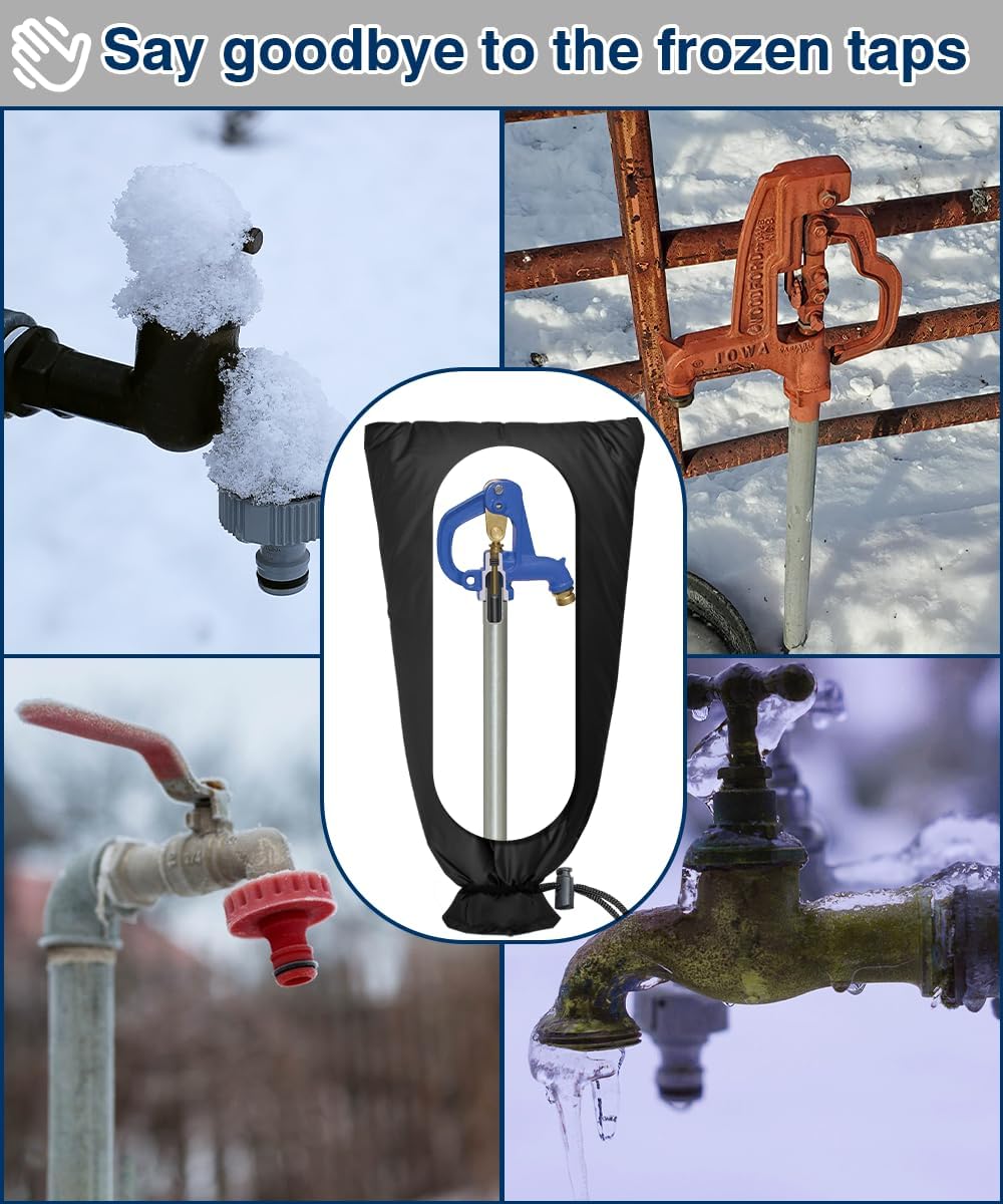 Enlarge Outdoor Faucet Cover for Winter Freeze Protection, 13” W x 25" H Hose Bib Covers Socks for Garden Lawn Faucets & Yard Hydrant, Reusable Long Insulated Spigot Cover, Black, 1 Pack
