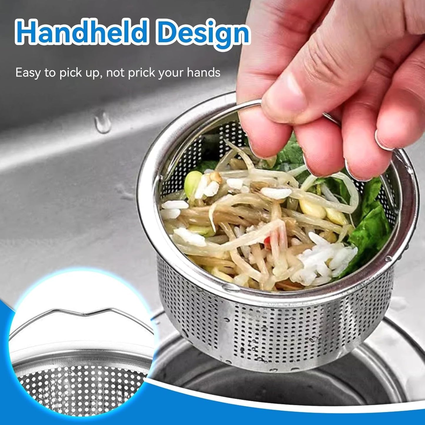 Kitchen Sink Drain Basket, 3-inch Basket for Kitchen Sink Strainer Replacement, Deep Cup with Handle, SUS 304 Stainless Steel