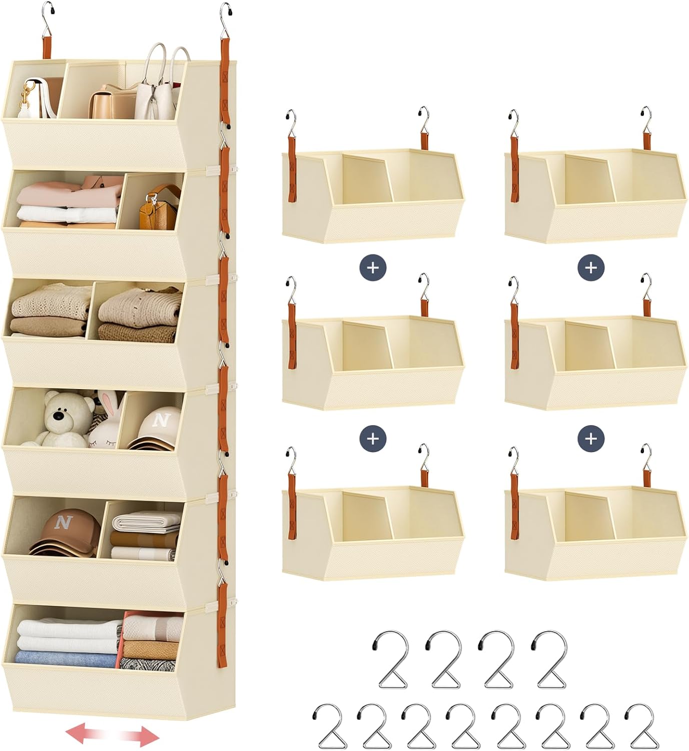 Hanging Closet Organizer Extra Large, Clothes Hanging Shelves for Closet with Divider, Collapsible Closet Storage System, Fabric Closet Hanging Organizer for Home, Dorm, Rv, ,Handbags, Underwear, Sock