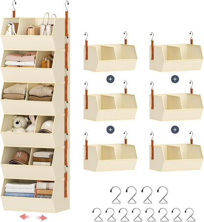 Hanging Closet Organizer Extra Large, Clothes Hanging Shelves for Closet with Divider, Collapsible Closet Storage System, Fabric Closet Hanging Organizer for Home, Dorm, Rv, ,Handbags, Underwear, Sock