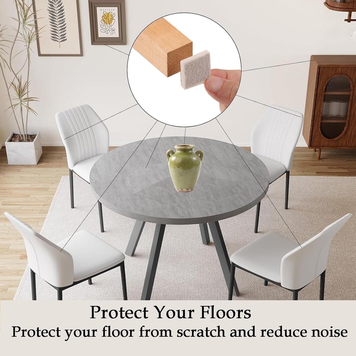 Fursafe&Q Felt Furniture Pads for Hardwood Floors - Self Adhesive Chair Felt Pad, Furniture Feet Floor Protectors, Furniture Sliders Protect from Nicks and dents, Anti Scratch 136 Pcs Beige Square