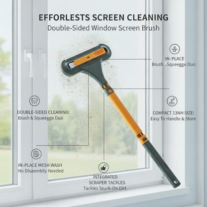 Sturdy PP Plastic Double-Sided Window Screen Brush, 13-Inch Squeegee Tool for Efficient In-Place Mesh Cleaning