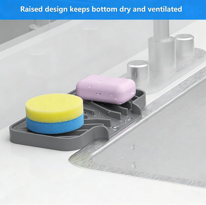 Sponge Holder for Kitchen Sink, Dish Sponge Holder & Soap Tray with Drain, Bathroom Sink Sponge Drying Rack & Perfect Organizer for Dispenser,Bottle,Cup on Sinks or Counter(8"x 4"Gray)