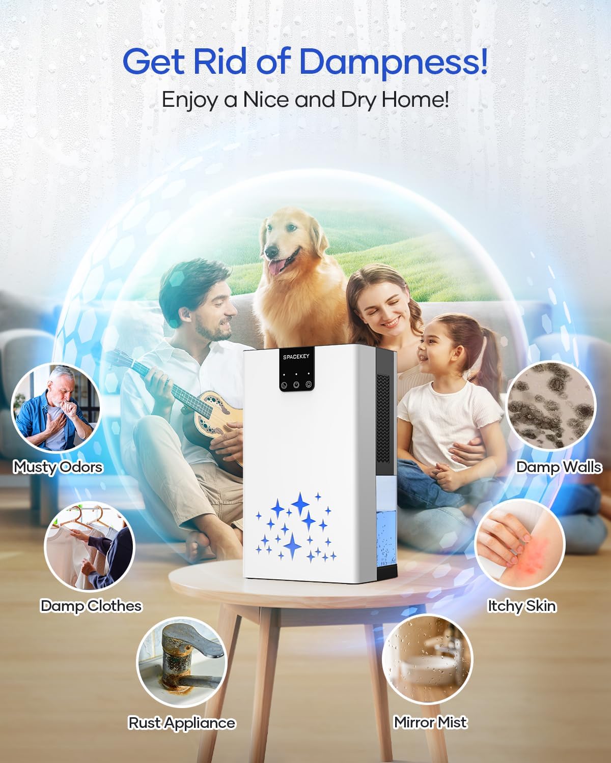 Dehumidifier, 95 OZ Water Tank Dehumidifiers for Home with Auto Shut Off, 1000 sq. ft. Dehumidifier for Bedroom Bathroom Basement Rv with 7 Color Light, Quiet Dehumidifiers with Sleep Mode
