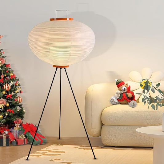 Japanese Paper Floor Lamp,Handmade Body Rice Paper Lantern Floor Lamp,with Chrome Nightstand Desk Lamp,Dimmable LED Rice Paper lamp with Foot Switch White Tall Standing Lamp Home Decor
