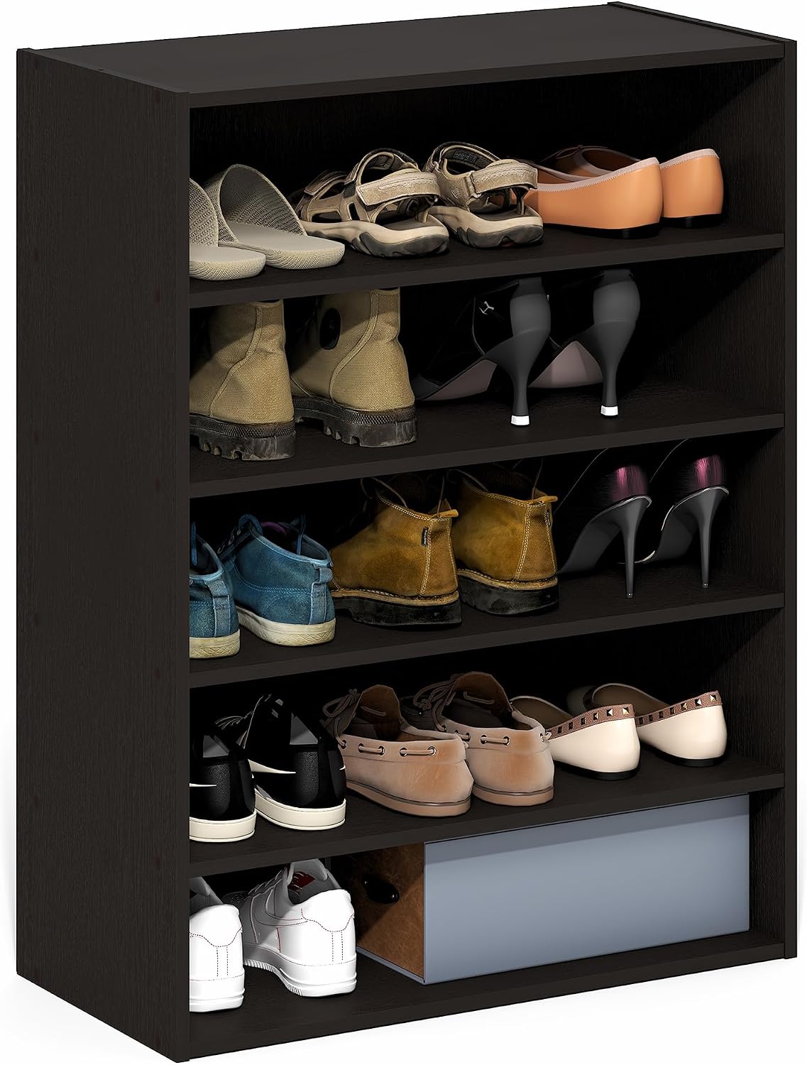 5-Tier Shoe Organizer, Stackable Shoe Rack, Shoe Storage, 11.4 x 24.2 x 31.5, for Office, Closet Entryway, Garage, Dark Oak