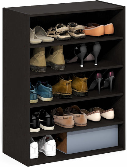 5-Tier Shoe Organizer, Stackable Shoe Rack, Shoe Storage, 11.4 x 24.2 x 31.5, for Office, Closet Entryway, Garage, Dark Oak