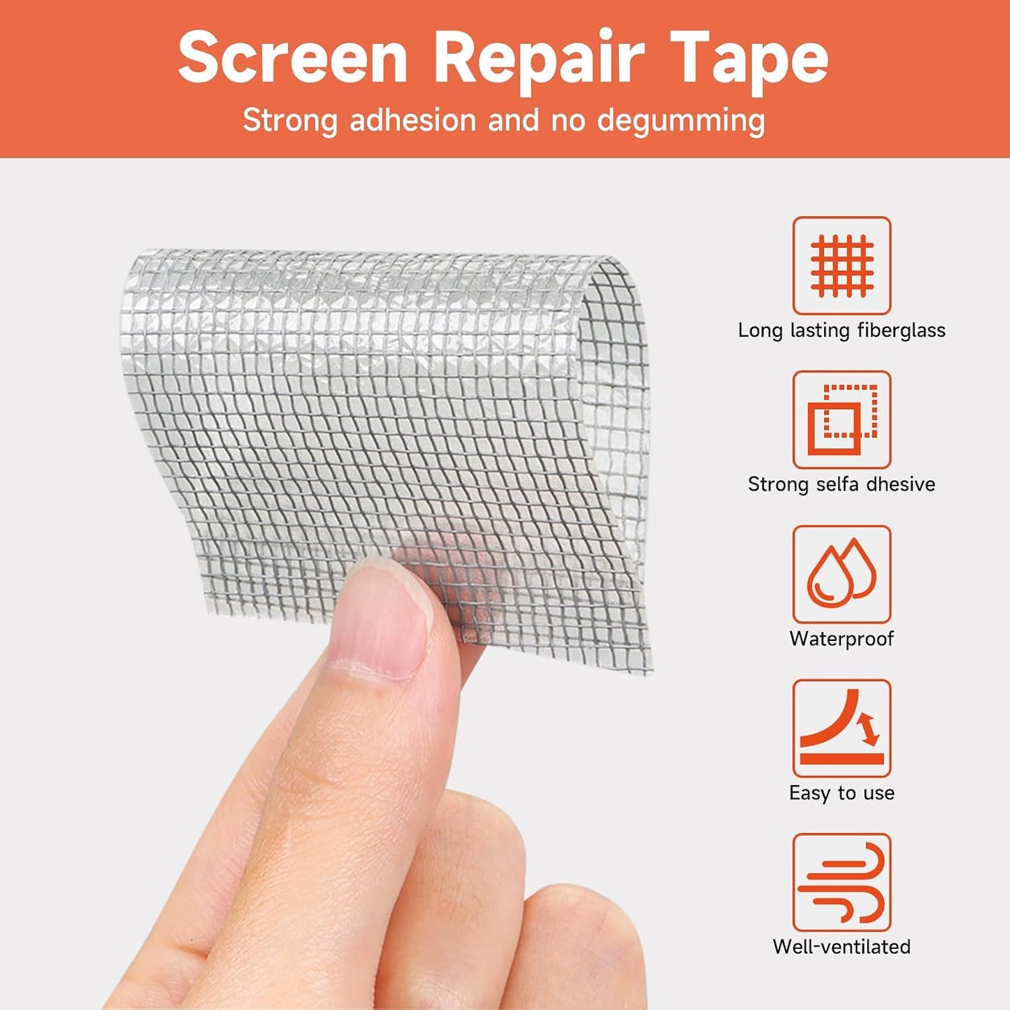 HOFUDON 4in X 20ft Window Screen Repair Tape Black - Heavy Duty 3-Layer Adhesive, Waterproof Fiberglass Mesh Patch Kit for Windows/Doors/Magnetic Screens