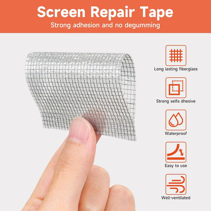 HOFUDON 4in X 20ft Window Screen Repair Tape Black - Heavy Duty 3-Layer Adhesive, Waterproof Fiberglass Mesh Patch Kit for Windows/Doors/Magnetic Screens