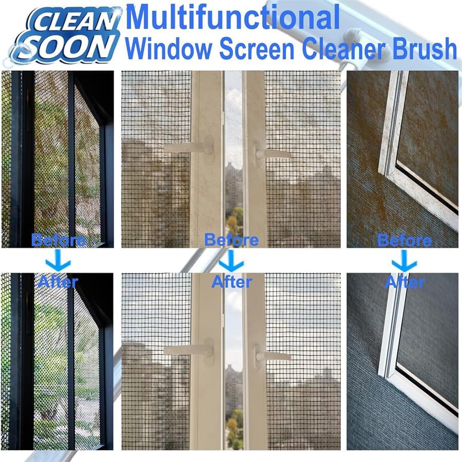 2-in-1 Window Screen Cleaning Brush, Double-Sided Mesh Cleaner Tool for Screens, Patio, Porch, Door and Window, Dry & Wet Use, Small Handheld Screen Brush for Dust and Grime (White & Gray)