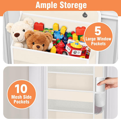 WISELIFE Over The Door Organizer Storage 4 Shelves Large Capacity Hanging Bedroom Storage Solution with 6 Side Pockets for Dorm Bathroom Pantry Nursery and Baby Essentials Holds up to 40 Lbs (Black)