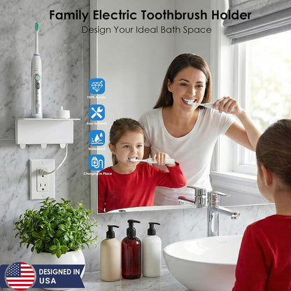 OAPRIRE Electric Toothbrush Holder for Bathroom, Acrylic Electric Toothbrush Holder Wall Mounted Come with Cable Organizer, Saving Space and Convenient Charging - White