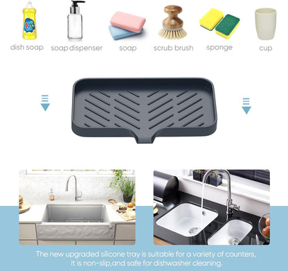 Kitchen Soap Tray,Kitchen Sink Tray Sponge Tray Kitchen Sponge Holder Self Draining Premium Silicone Soap Holder for Bathroom Counter Sink Caddy Organizer for Dish Soap Bottle,Soap Dispenser