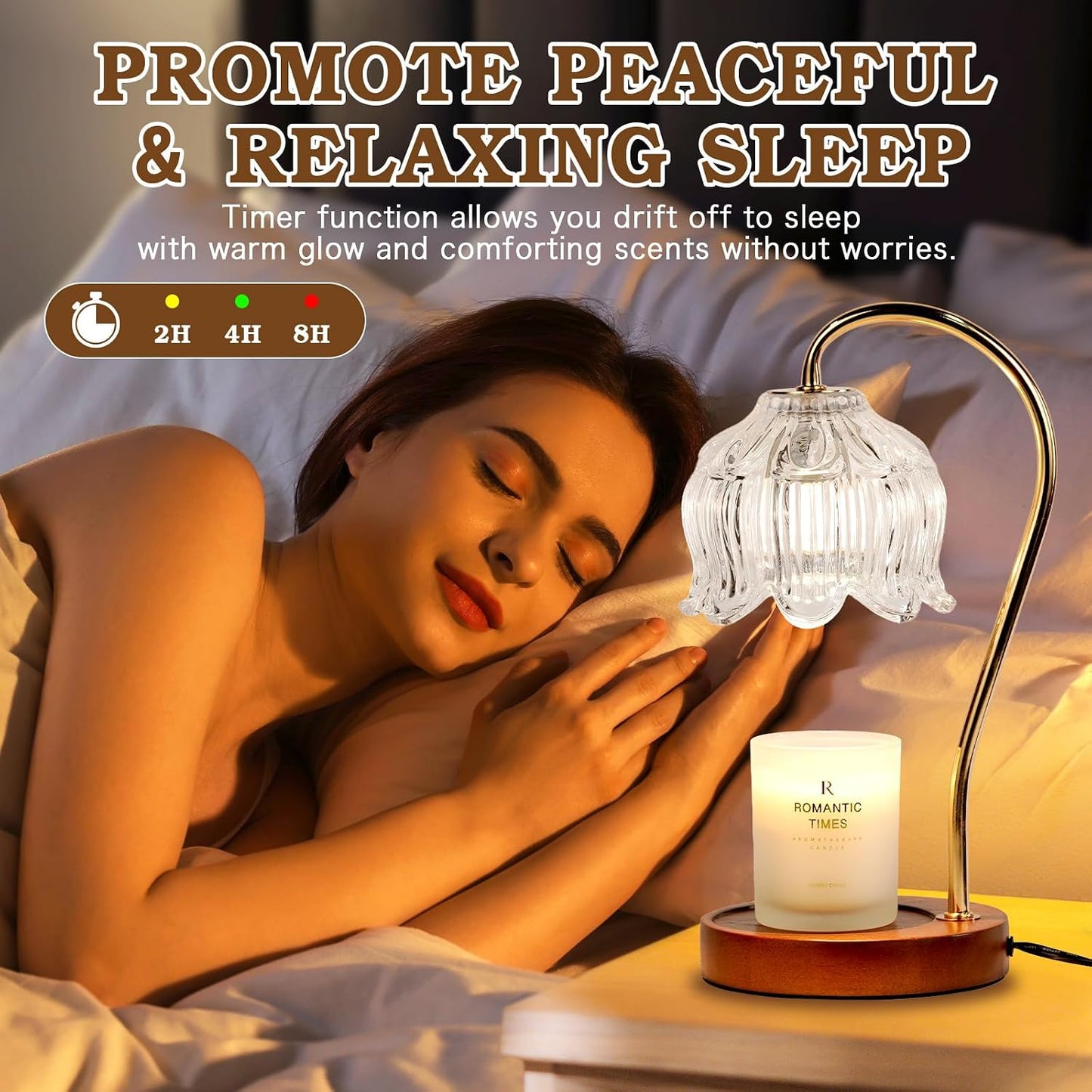 Funistree Flower Candle Warmer Lamp with Timer, Dimmable Candle Lamp Warmer, Christmas Birthday Gifts for Women Mom Her, Housewarming Home Decor, Lotus Wax Warmer for Yankee Candles - Lily Amber