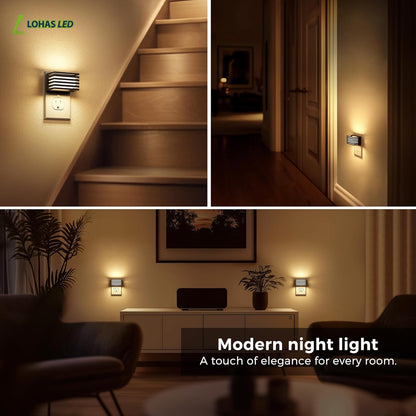 L LOHAS LED Motion Sensor Night Lights, [2 Pack] Dimmable Night Light Plug into Wall with Dusk-to-Dawn Sensor, Adjustable Brightness, 3000K Plug in Nightlight for Bedroom Bathroom Hallway (Black)