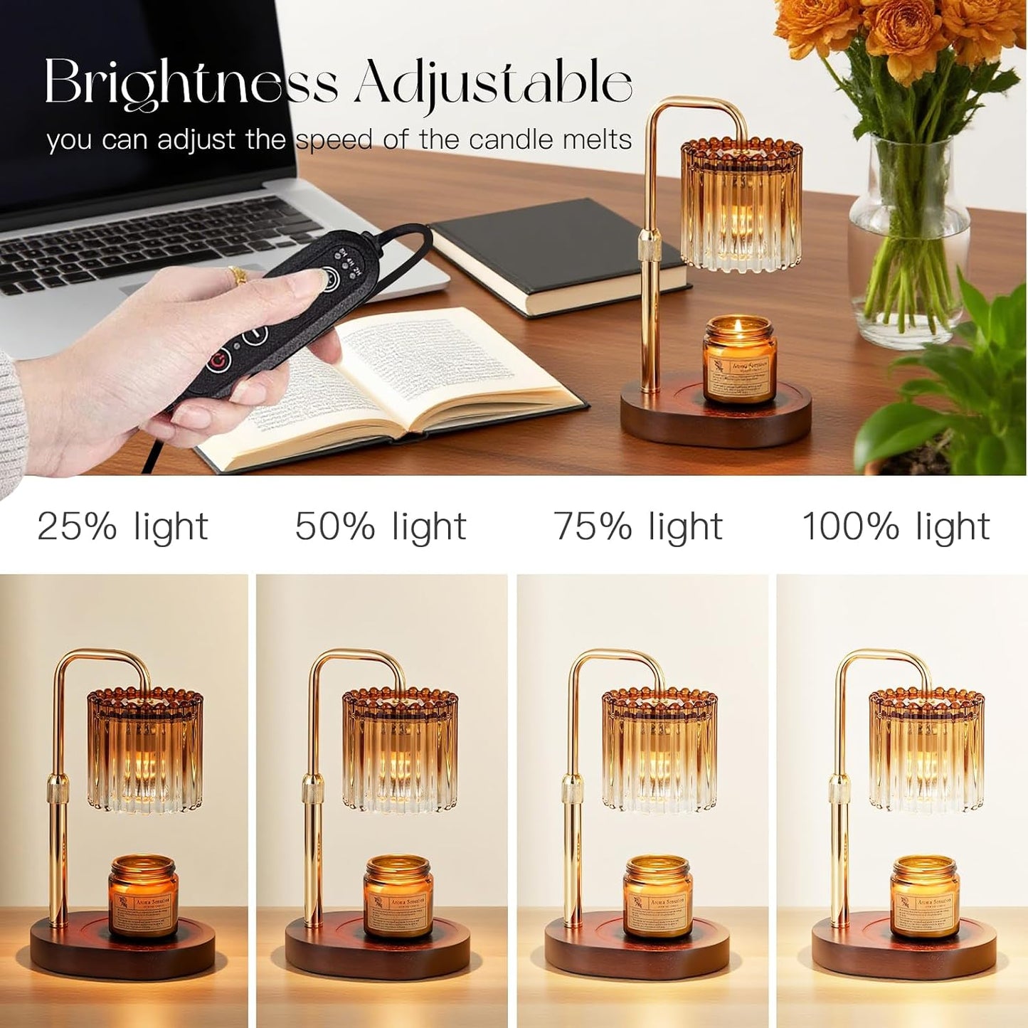 Candeldo Candle Warmer Lamp with Timer: Black Wax Melt Warmer | Height Adjustable, Dimmable, with 2 Bulbs, Modern Farmhouse Decor for Home, Bedroom, Gifts for Women, Birthday, Housewarming