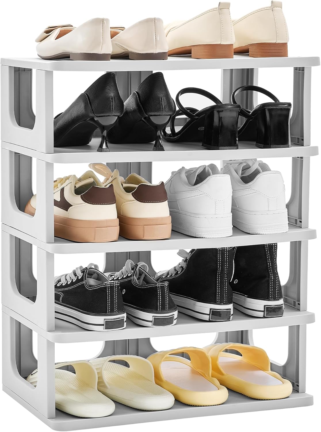 TRZZ 5-Tier Small Shoe Rack, Vertical Narrow Stackable Organizer with Removable Partition, Efficient Shoe Storage for Closet, Entryway, and Small Spaces (Black) | Removable Partition, Vertical Efficient Shoe Storage, for Closet, Entryway, Small Spaces
