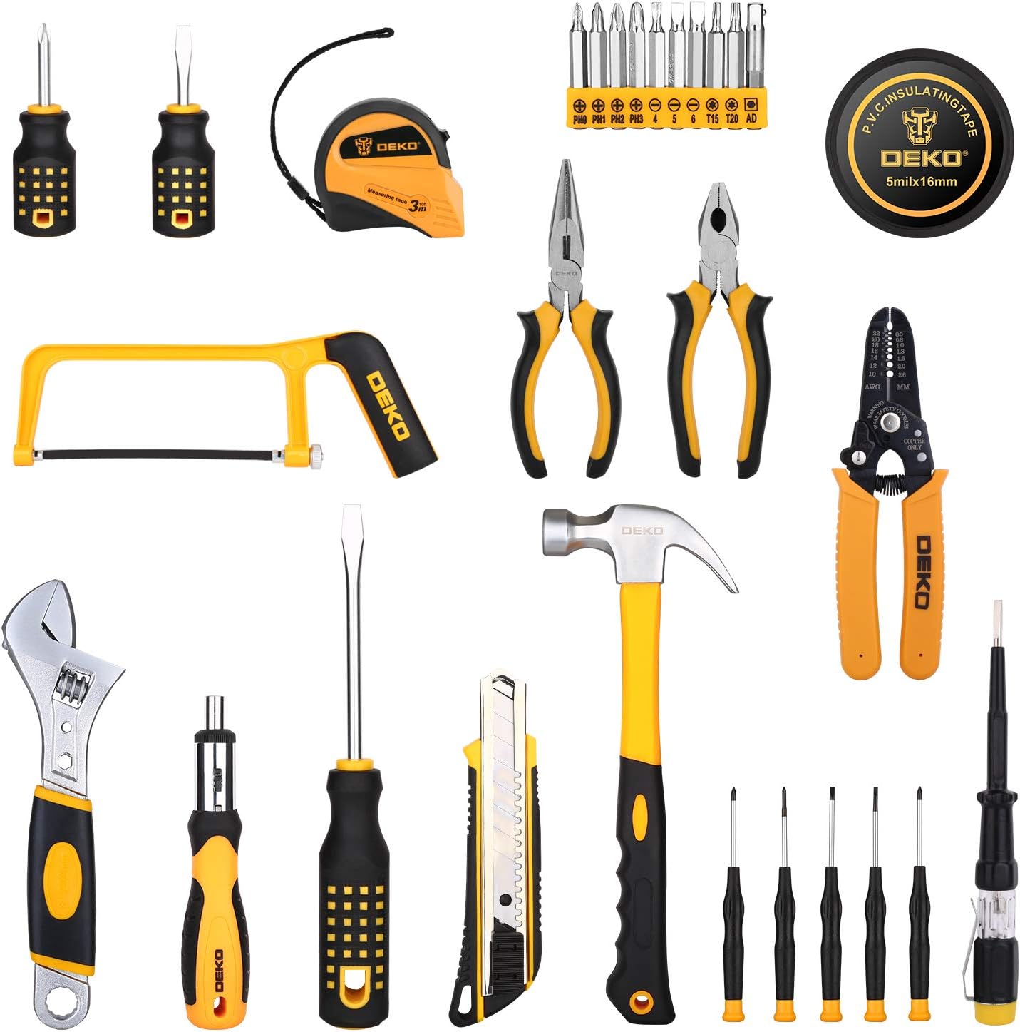 DEKOPRO 198 Piece Home Repair Tool Kit, Wrench Plastic Toolbox with General Household Hand Tool Set