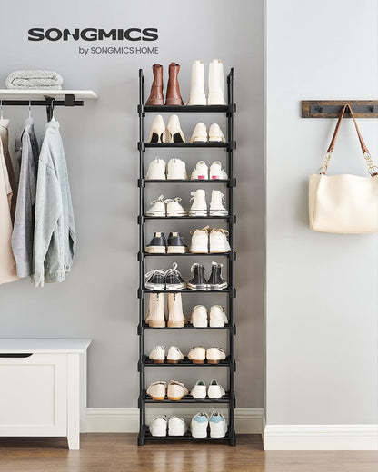 SONGMICS Shoe Rack, 6-Tier Shoe Organizer, Metal Storage Shelf, Upright or Upside Down, for 24-30 Pairs, Stackable, for Entryway, 11.8 x 36.2 x 42.7 Inches, Black ULSA306BH01